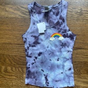 Boutique tie dye purple cropped tank top with rainbow decal NWT size 5/6